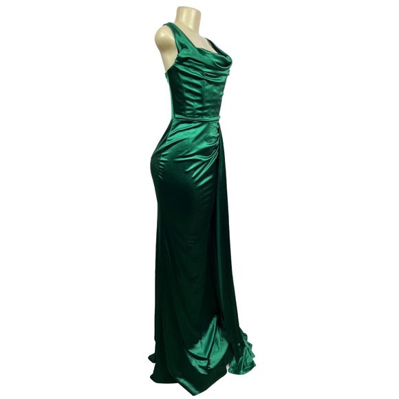 Moda Glam Women’s Green Long Evening Haltered Dress Sz 10 - Picture 3 of 10